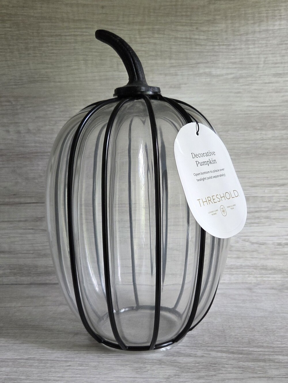 NEW Threshold Tall Metal and Glass Halloween Pumpkin